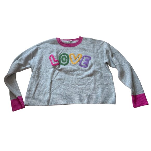 Major Labels Sweaters - Major Label Group LOVE Sweater Women’s L Gray Pink Trim Pullover